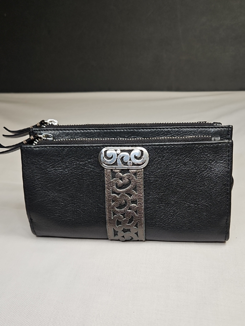 Brighton Black Leather Wallet/Organizer/Crossbody with Silver Accent - Picture 13 of 14